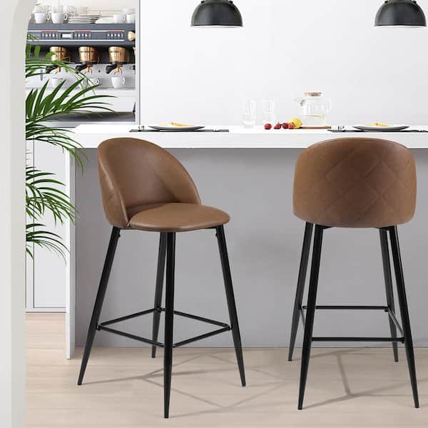 Homy Casa Haseeb 38 in. Brown Low Back Metal Frame Bar stool With Faux Leather Seat ( Set of 2)
