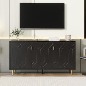 Black TV Stand Fits TVs up to 70 in. with Doors and Adjustable Shelves