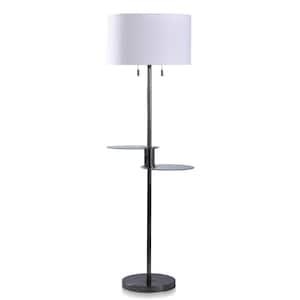 Brushed Black 61 in. Brushed Black Nickel Floor Lamp with 2 Tier Swivel Glass Tables