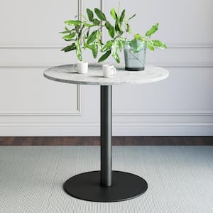 Lucy White Carrara Faux Marble Table Top and Black Pedestal Base Modern Kitchen or Dining Table