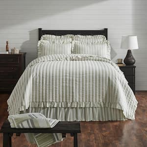 Finders Keepers Soft White Khaki Grey Farmhouse Ruffled California/Luxury King Cotton Quilt