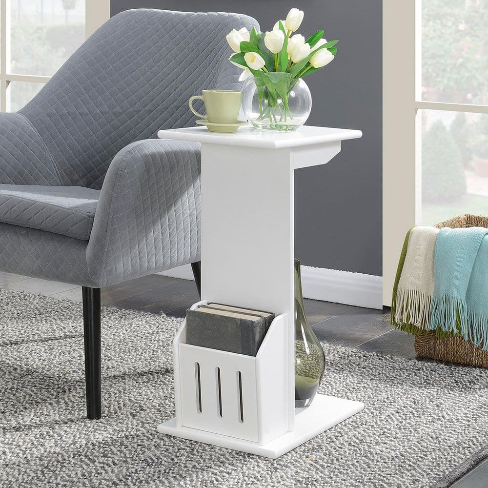 C-Shaped White Wood Magazine Holder End Table 15"x24"