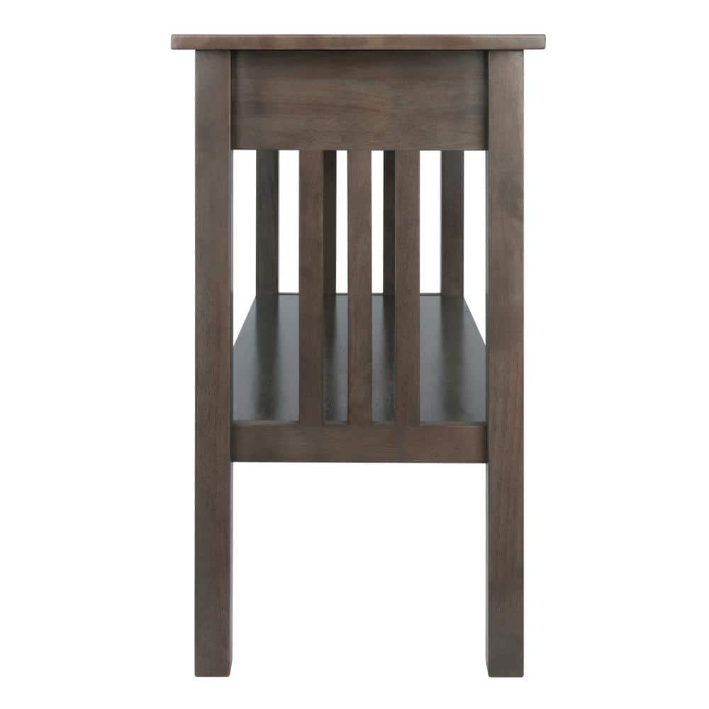 Transitional Oyster Gray Solid Wood Console Table with Storage