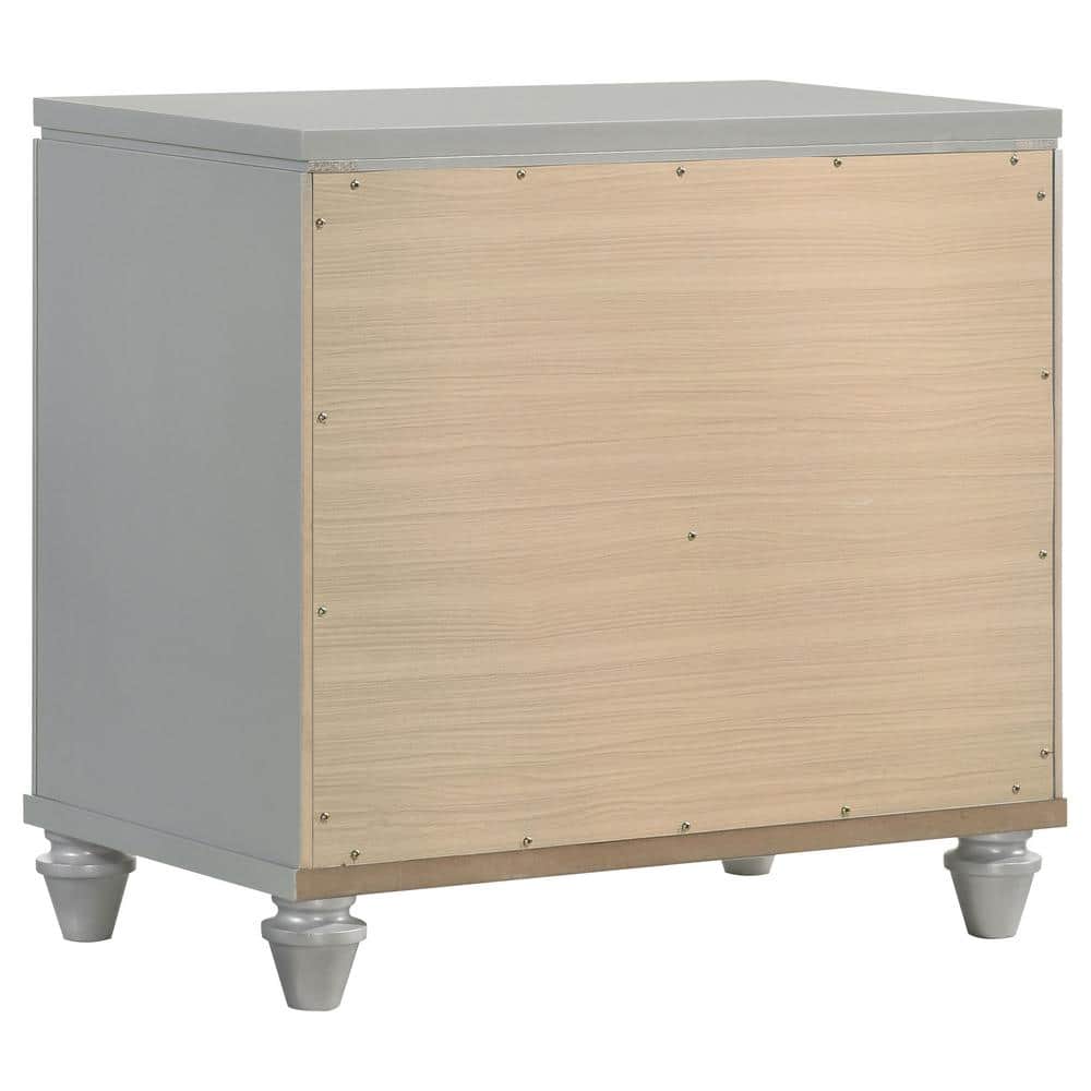 Glam Silver 2-Drawer Nightstand with Jeweled Pulls