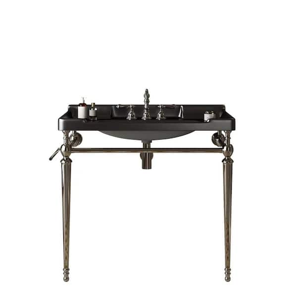 Modern 36 in. Ceramic Console Sink with Stainless Steel in Chrome Legs Black Basin