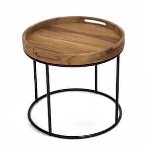 Berkeley 21.5 in. Natural with Iron Standard Round Powdercoated Iron End Table