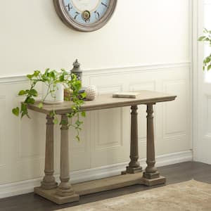 52 in. Light Brown Extra Large Rectangle Wood Console Table with Distressed Accents