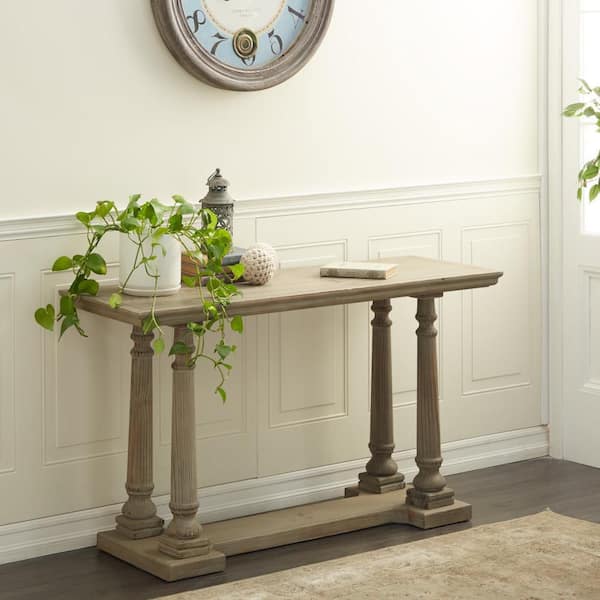 Litton Lane 52 in. Light Brown Extra Large Rectangle Wood Console Table with Distressed Accents
