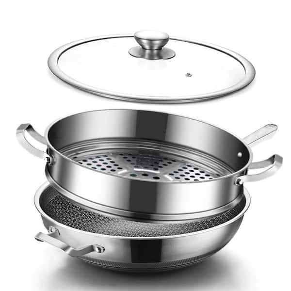 13-Inch Stainless Steel Nonstick Wok with Glass Lid, Hybrid Finish, Induction Compatible, Oven Safe, 1 Piece