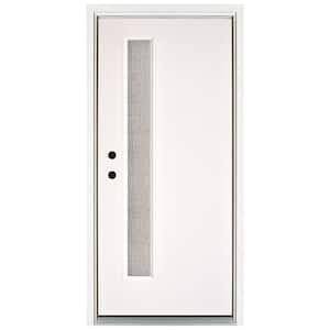 36 in. x 80 in. Water Wave Smooth White Right-Hand Inswing Narrow 1 Lite Rain Fiberglass Prehung Front Door