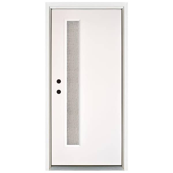 MP Doors 36 in. x 80 in. Water Wave Smooth White Right-Hand Inswing Narrow 1 Lite Rain Fiberglass Prehung Front Door