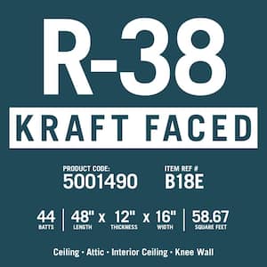 R-38 EcoBatt Kraft Faced Fiberglass Insulation Batt 16 in. x 48 in. x 12 in. (12-Bags)