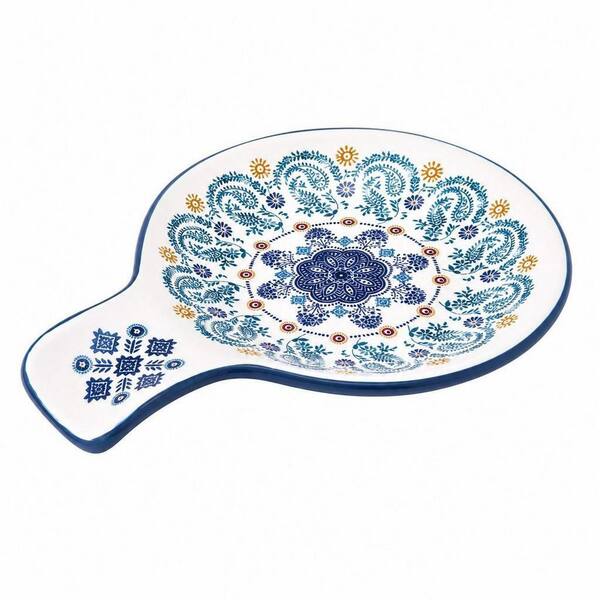 Blue Talavera Ceramic Spoon Rest, Stovetop and Kitchen Counter Spoon Holder, Dishwasher Safe Cooking Utensil Rest