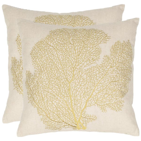Safavieh Spice-Fan Coral Beach Lime Floral Down Alternative 18 in. x 18 in. Throw Pillow (Set of 2)