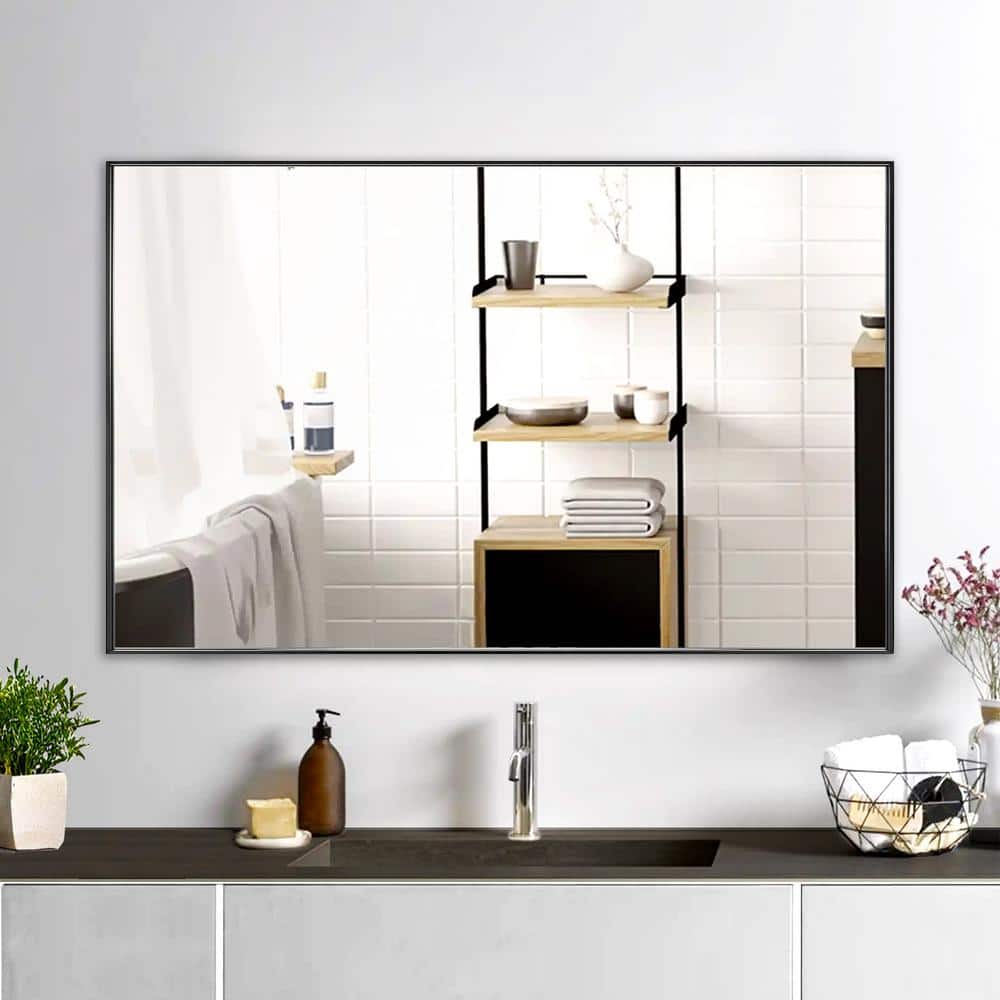 Modern Black Aluminum Framed Rectangular Bathroom Vanity Mirror