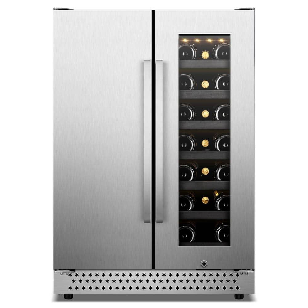 Hooure 24 in. Dual Zone 20-Wine Bottles and 88-Cans Beverage & Wine Cooler in Stainless Steel With Smart Control Panel