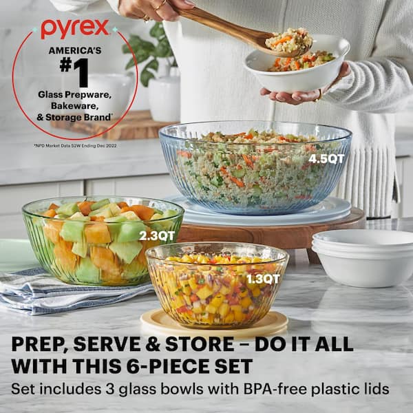 Pyrex Colors Sculpted Tinted Dreams 6 pc Mixing Bowl Set Multi