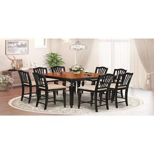 9-Piece Square Black Finish Solid Wood Top Dining Table with 8-Chairs with Lattice Back