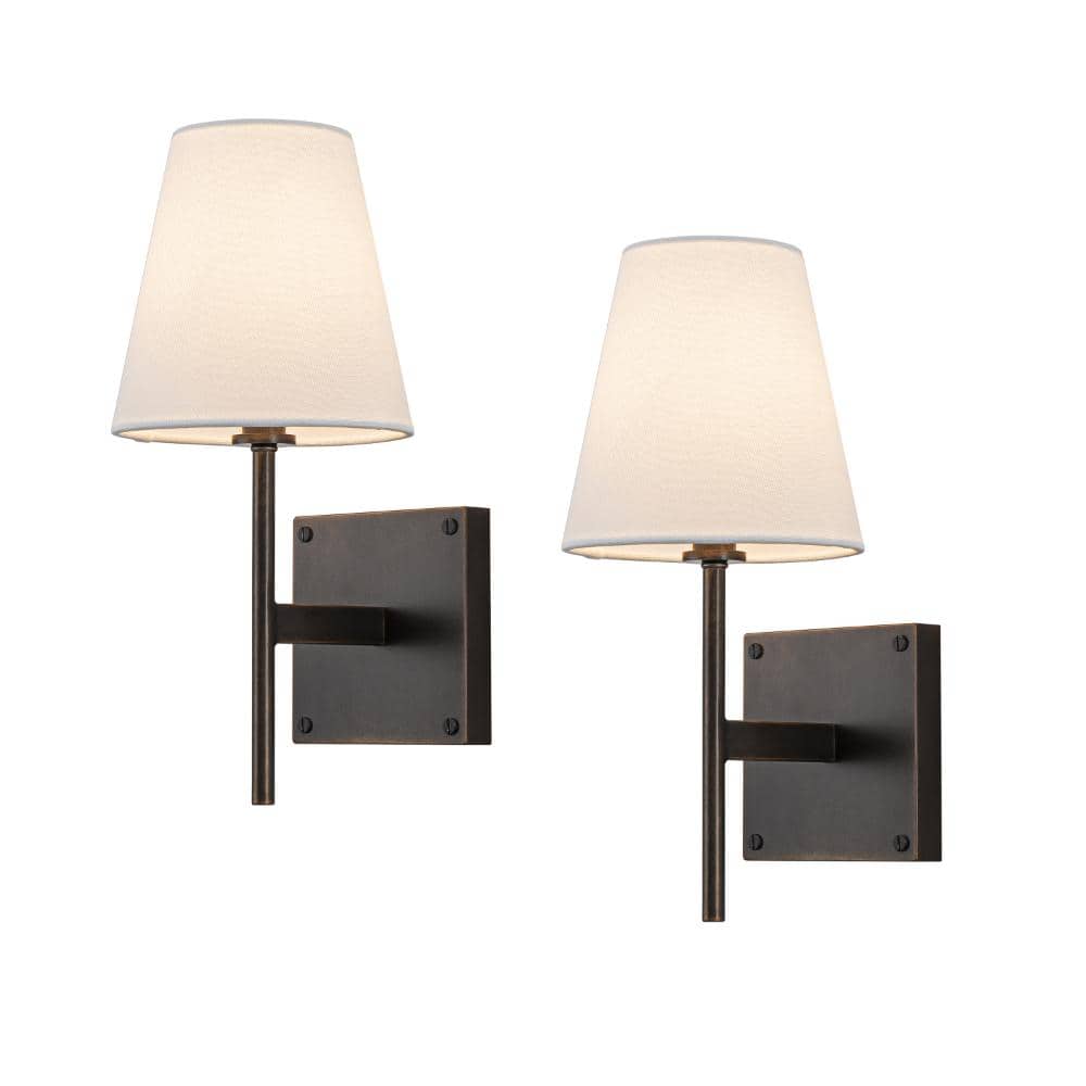 "Classic Bronze 13"" Tall 1-Light Fabric Shade Wall Sconces Mondern White Linen Tapered Shade Sconce(2 Pack)" price history on PriceWatchPro