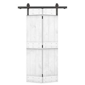 30 in. x 84 in. Mid-Bar Pre Assembled White Stained Wood Solid Core Bi-Fold Barn Door with Sliding Hardware Kit