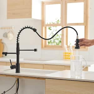 Single Handle Gooseneck Pull Down Sprayer Kitchen Faucet with Purified Water Faucet in Matte Black