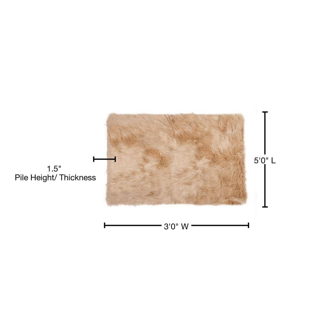 Sumptuous Tan Synthetic Sheepskin Shag Rug 3' x 5'