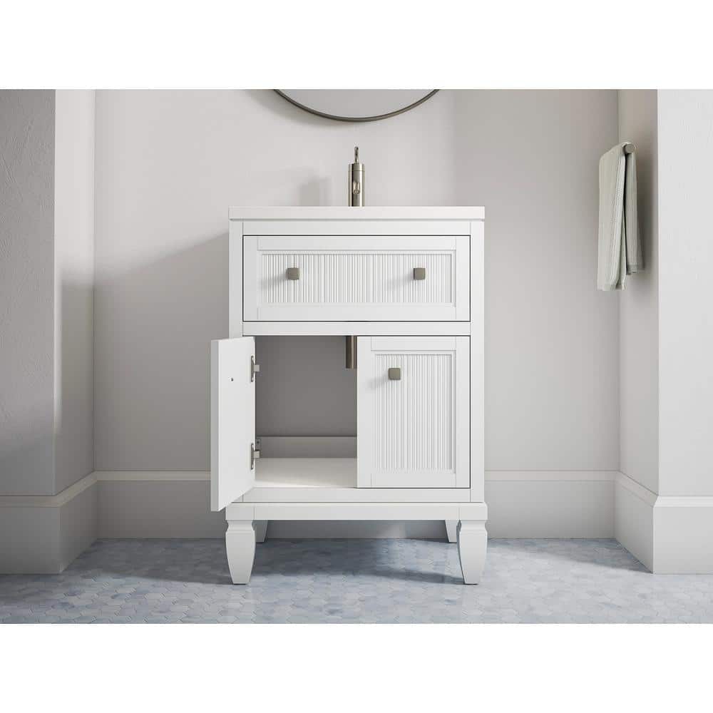 Hearthaven 24" White Freestanding Single Vanity with Quartz Top