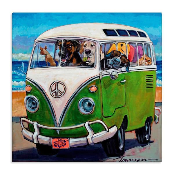 Dogs Driving Retro Van by CR Townsend 1-Piece Gallery Wrapped Unframed Animal Graphic Art Print 30 in. x 30 in.