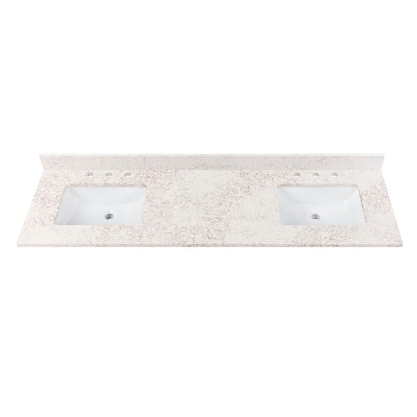 Avanity 73 in. W x 22 in. D Alluring Quartz White Rectangular Double Sink Bathroom Vanity Top