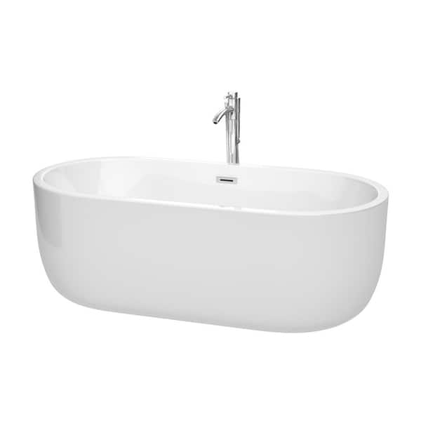 Wyndham Collection Juliette 5.6 ft. Acrylic Flatbottom Non-Whirlpool Bathtub in White with Polished Chrome Trim and Faucet