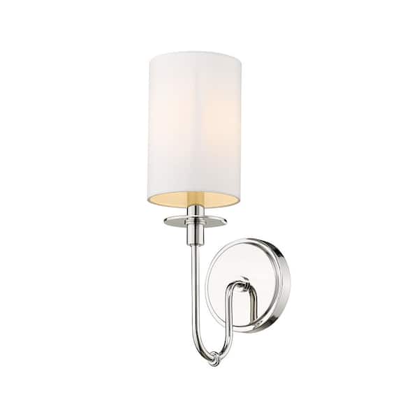 Unbranded 1-Light Polished Nickel Wall Sconce with White Fabric Shade