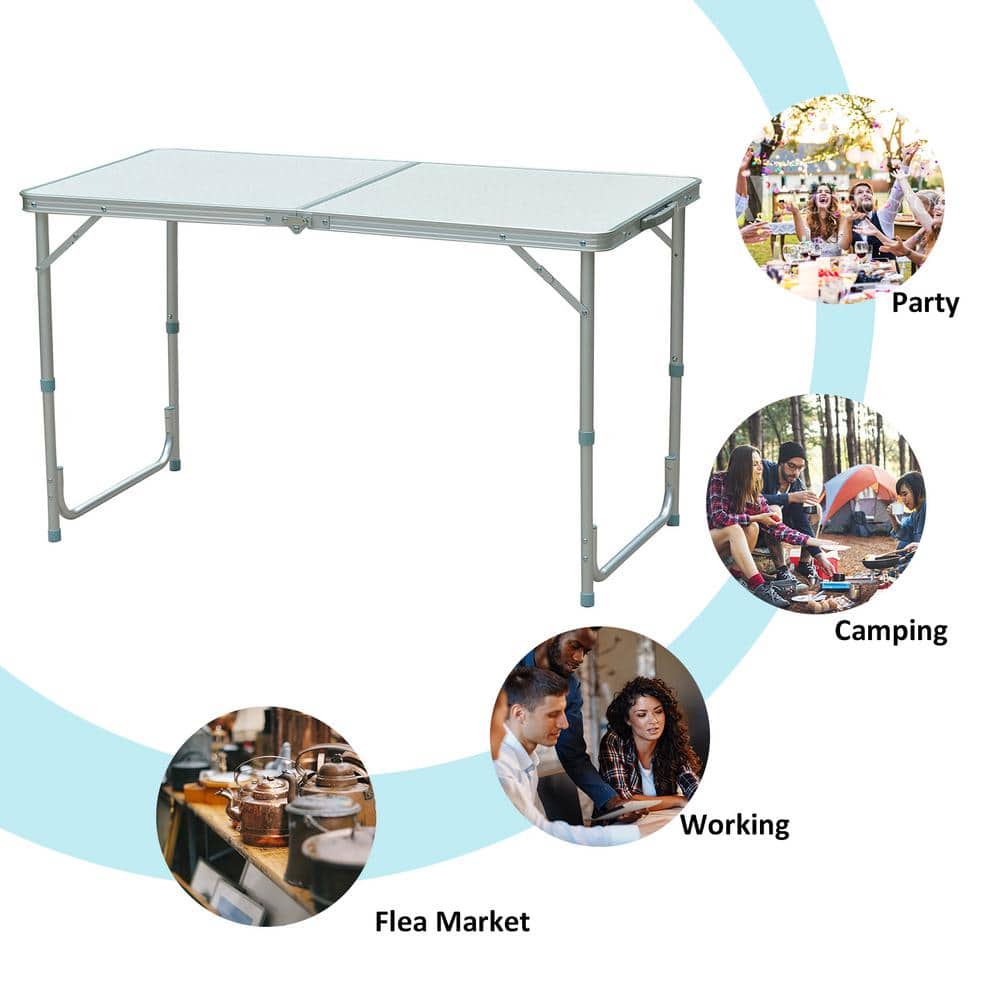 Outsunny Silver Aluminum Folding Camping Table with Carry Handle