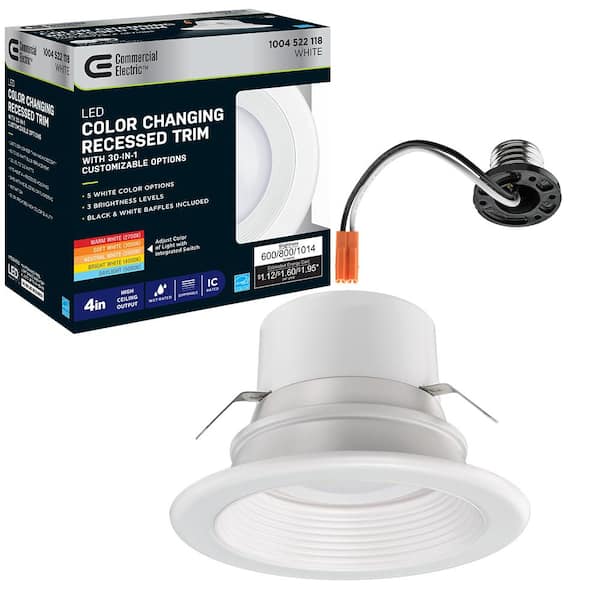 Commercial Electric 4 in. Title 20 Adjustable CCT 30 Lighting Options Integrated LED Recessed Light Trim New Construction Remodel Kitchen