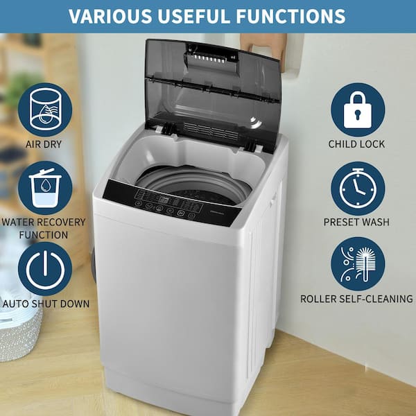 Portable Mini Washing Machine w 10 Wash Programs, Built-In Rollers