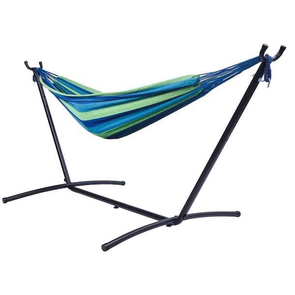 Unbranded SERGA 9 ft. Brazilian Cotton Double Hammock Bed With Steel Bracket in Blue