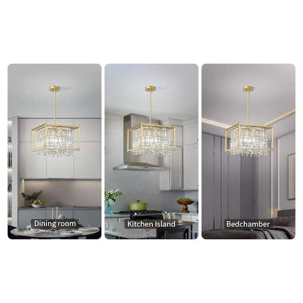 ZHLWIN Home Lighting 60W 4-Light Gold Crystal Square Farmhouse