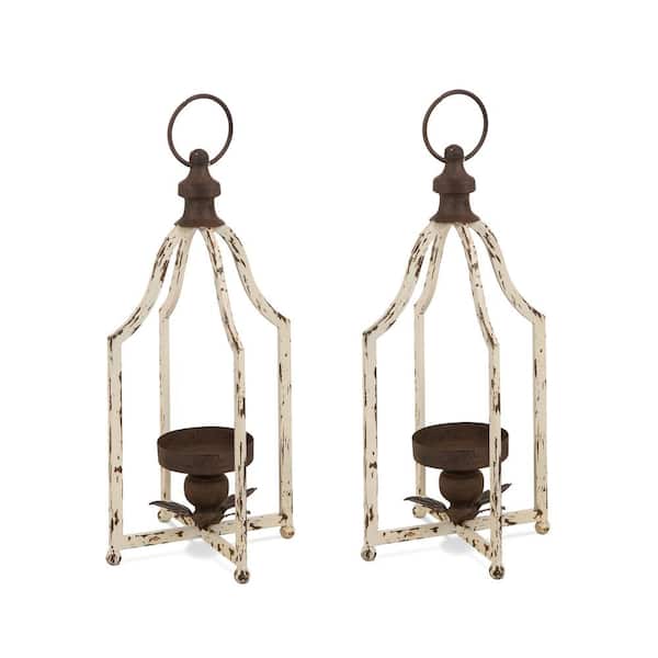 Glitzhome Same Size Candle Holder Farmhouse Metal Lantern (Set of 2)