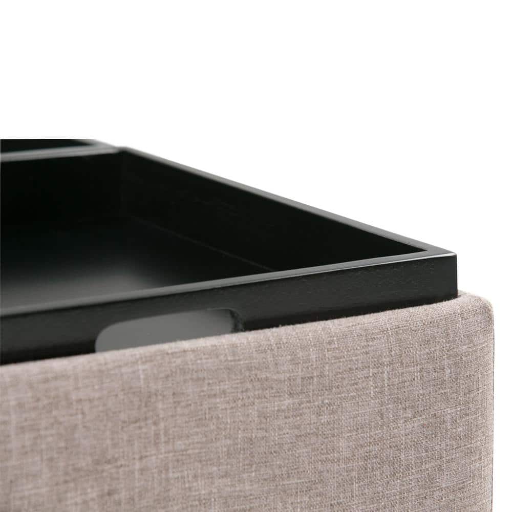 Fawn Brown Tufted Cocktail Ottoman with Serving Tray
