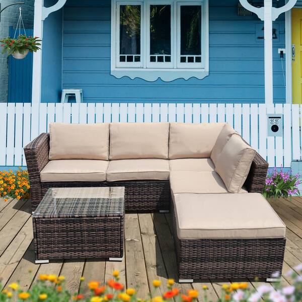 brown rattan sectional