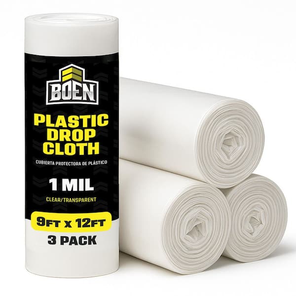 Painters Plastic Sheeting 9 ft. x 12 ft. 1 Mil Clear Plastic Drop Cloth, 3-Pack