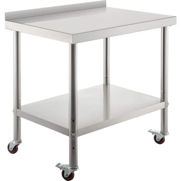 SKYSHALO Stainless Steel Kitchen Prep Table 36 x 24 x 35 in. Silver Heavy Duty Metal Worktable with Adjustable Undershelf Utility