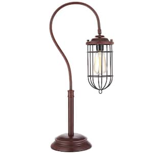 25 in. Reddish Bronze Arcing Table Lamp with Cage Shade