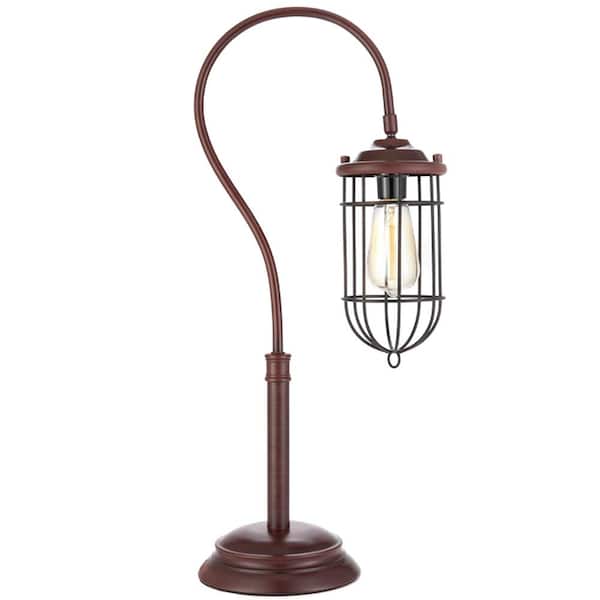 Merra 25 in. Reddish Bronze Arcing Table Lamp with Cage Shade