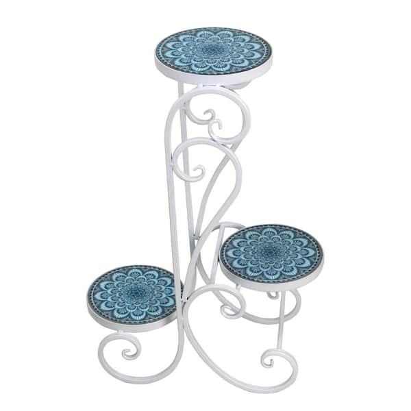 Zaer Ltd. International Seattle 26.18 Inch Tall Mosaic Multi-Colored Outdoor Iron Plant Stand 3 Tier