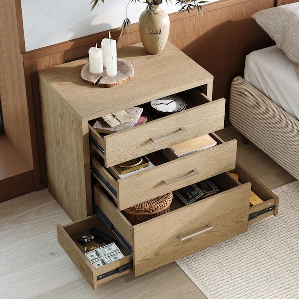 Light Oak Finish 24.8 in. Accent Cabinet Office Storage Cabinet with 3-Normal Drawers and 2-Hidden Drawers