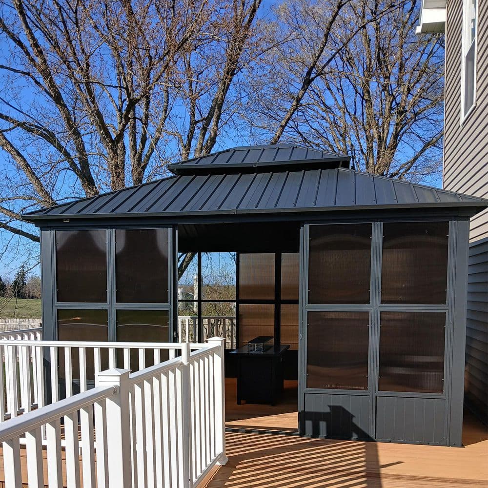 PURPLE LEAF 12ft.x14ft. Sunroom Hardtop Gazebo Solarium Galvanized