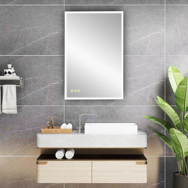 24 in. W x 36 in. H Rectangular Frameless Anti-Fog Wall Mounted LED Light Bathroom Vanity Mirror in Silver
