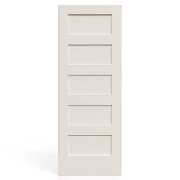 JELD-WEN 30 in. x 80 in. 5-Panel Solid Core White Shaker Primed Smooth Wood Single Slab Interior Door