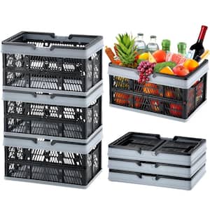 Shopping Baskets 16 l Shopping Carts Foldable Storage Crate with Handle Trolley Basket Grocery Basket Black (3-Pack)