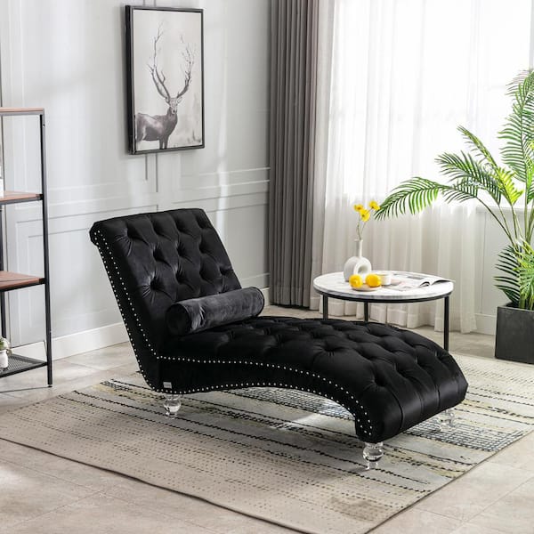 Black Velvet Upholstered Tufted Ons Chaise Lounge Chair Indoor For Bedrooom Living H525 Clch Bk The